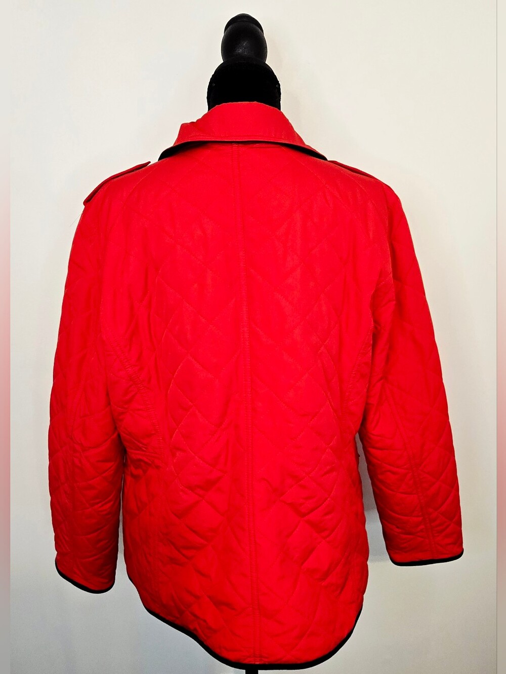 Talbots Red Quilted Jacket Navy Trim Gold Snap Preppy Coastal Coat Old Money - Picture 9 of 12